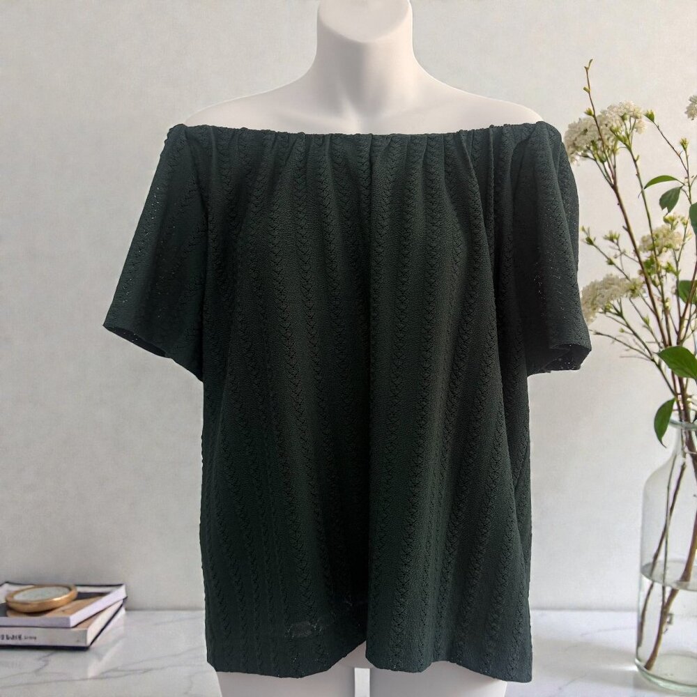 LOFT Hunter Green Eyelet On Off Shoulder Top | M - Picture 2 of 9